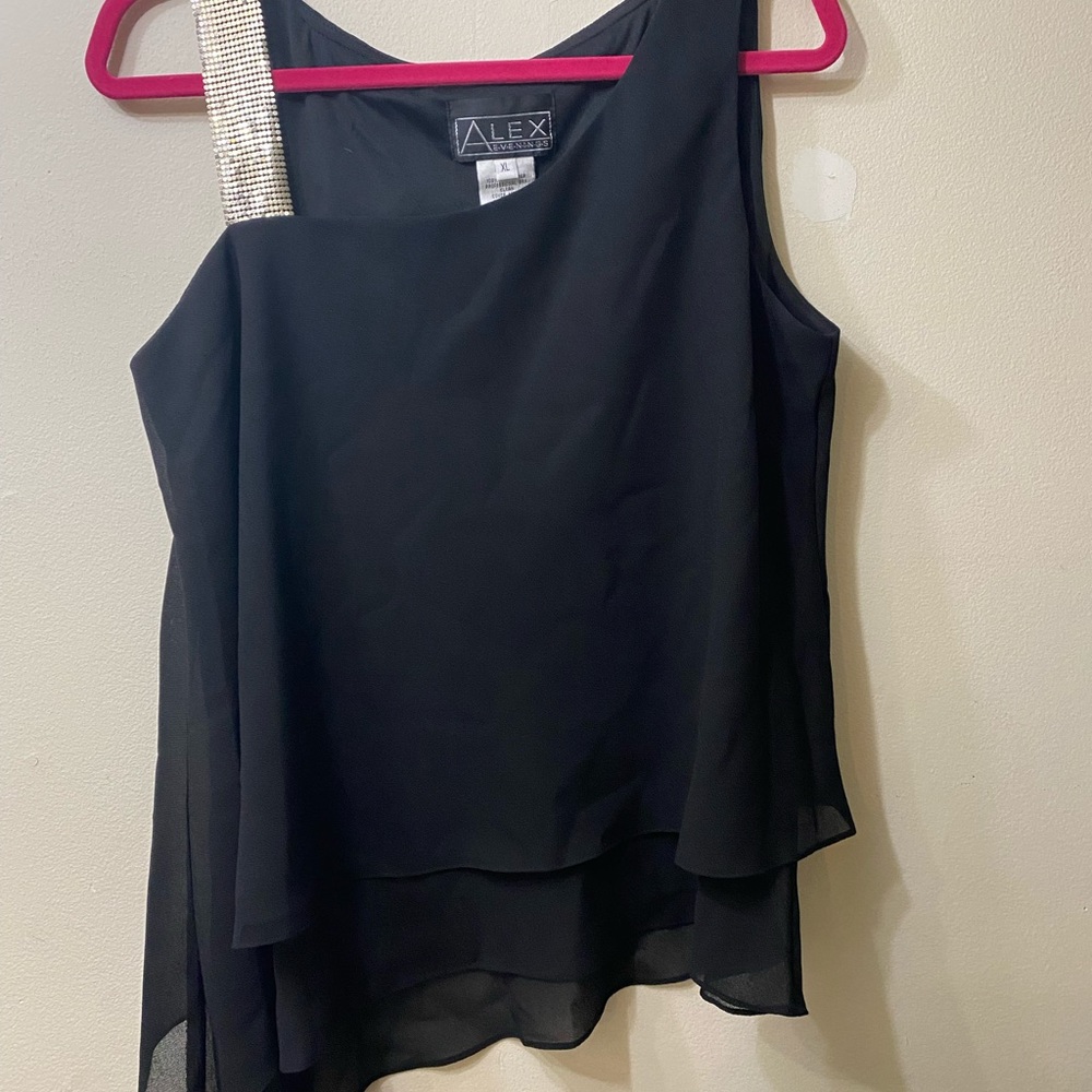 Alex Evening- black tank dress top with sequined strap